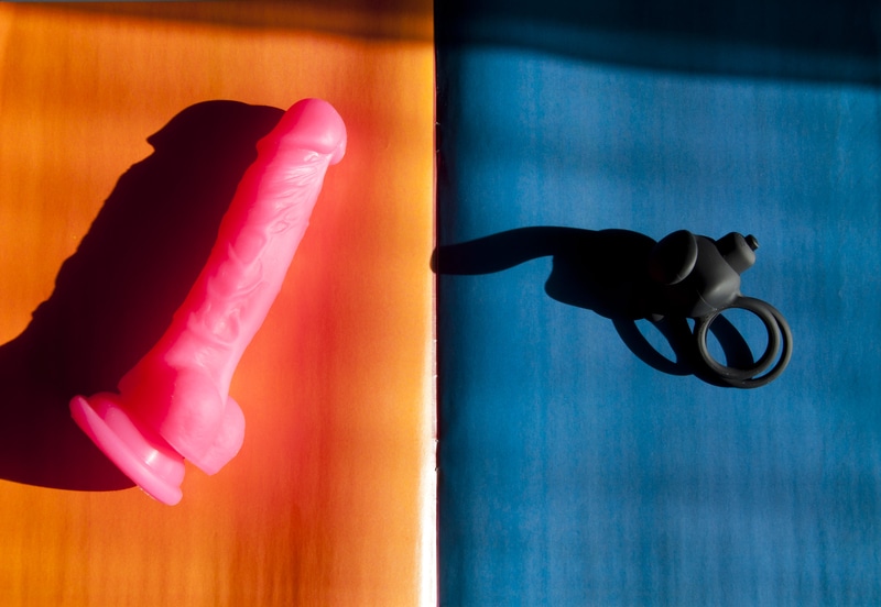 a dildo and cock ring in a special display